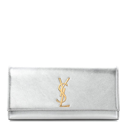 Saint Laurent Textured Metallic Calfskin Classic Monogram Cassandre Clutch Silver 1 of 11