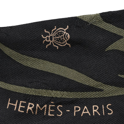 Hermes Silk Calfskin Bouquet Final Fringed Twilly Vert Loden Black 7 of 7