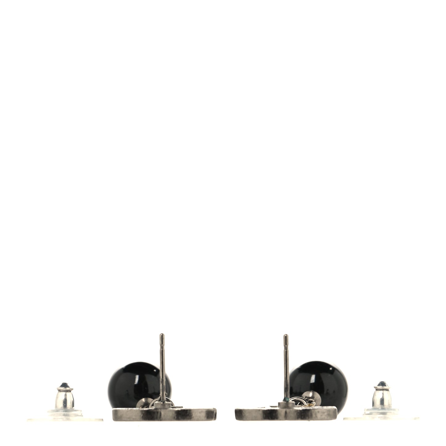 Ruthenium Pearl Bead CC Drop Earrings Black