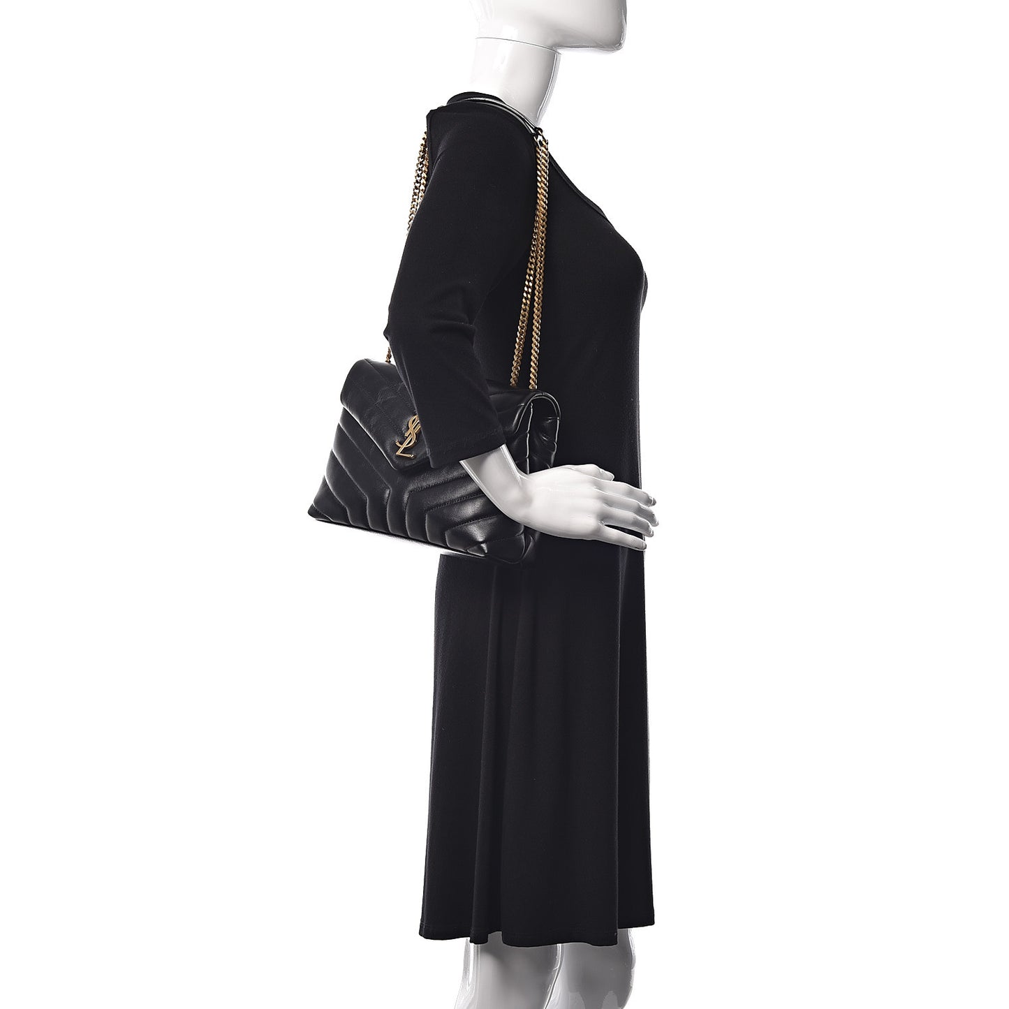 Calfskin Y Quilted Monogram Small Loulou Chain Satchel Black