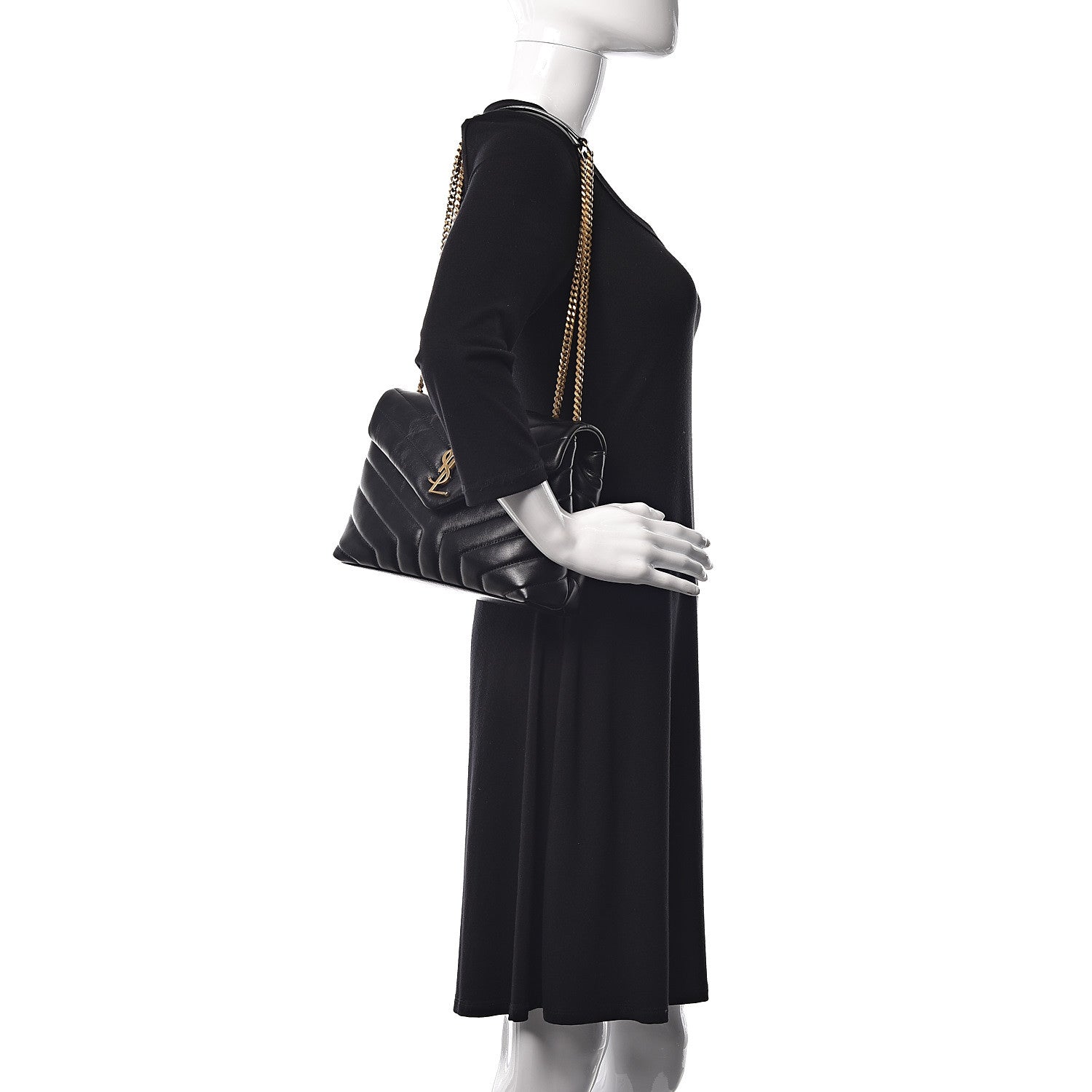 Saint Laurent Calfskin Y Quilted Monogram Small Loulou Chain Satchel Black 2 of 11