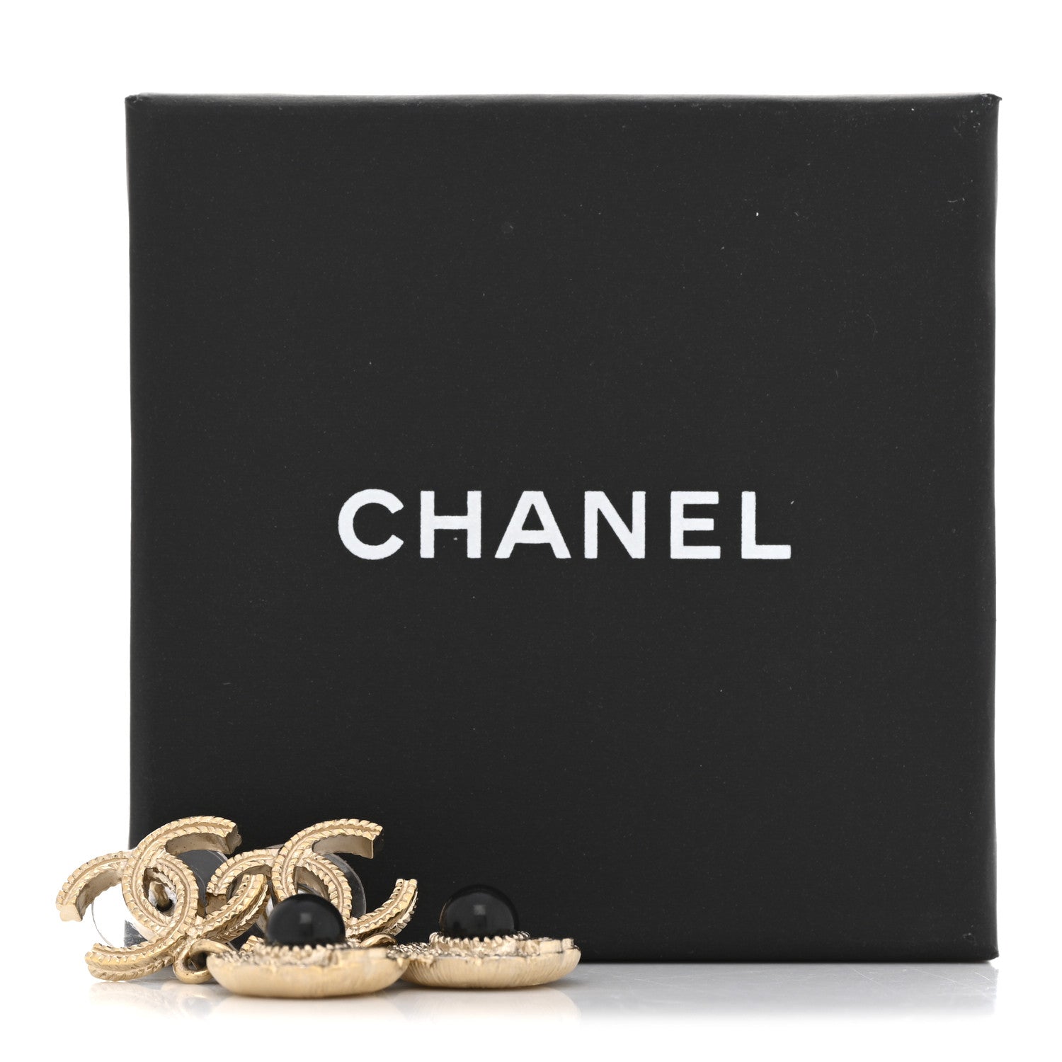 Chanel Bead Camelia CC Drop Earrings Gold Black 5 of 5