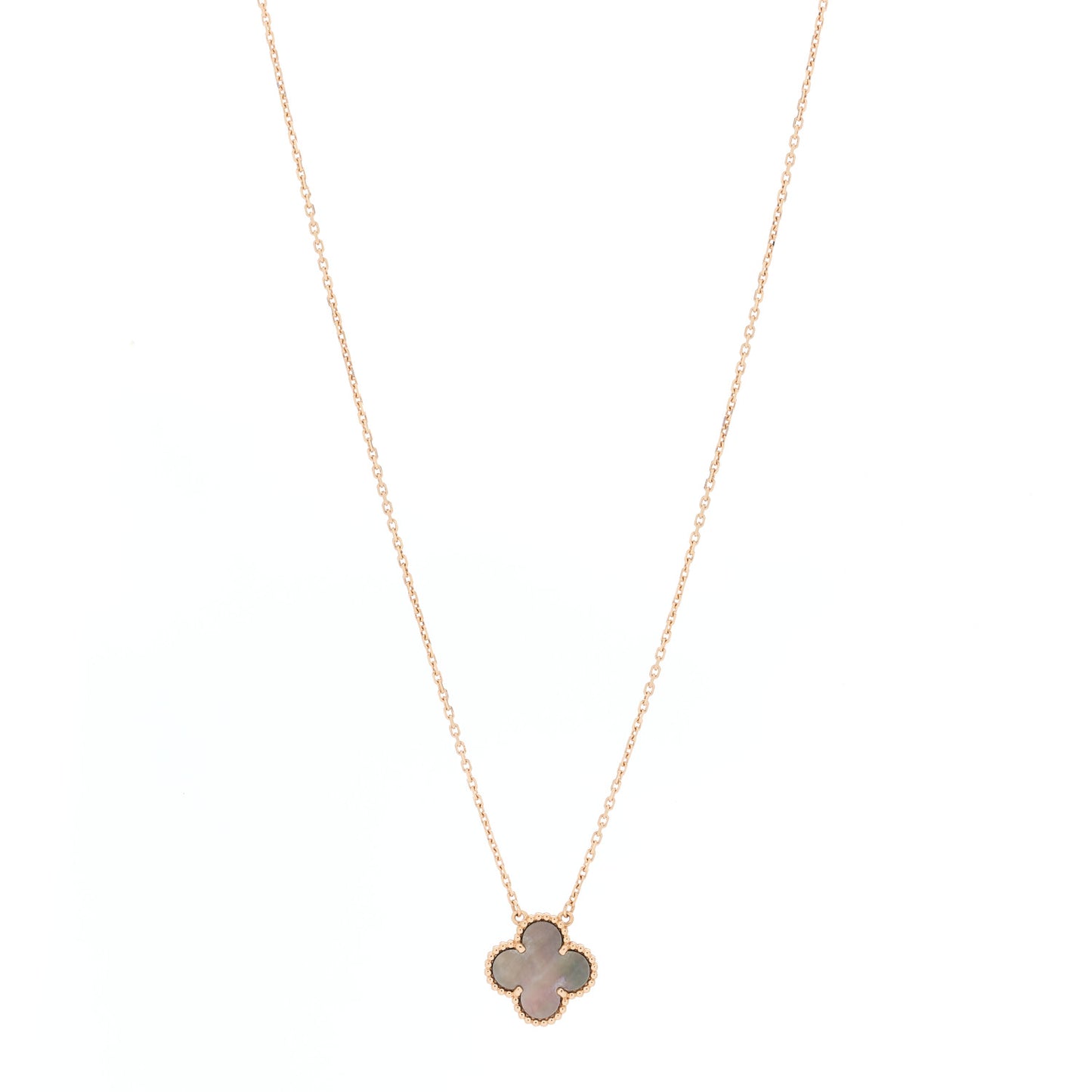 18K Rose Gold Gray Mother of Pearl Vintage Alhambra Pendant Necklace