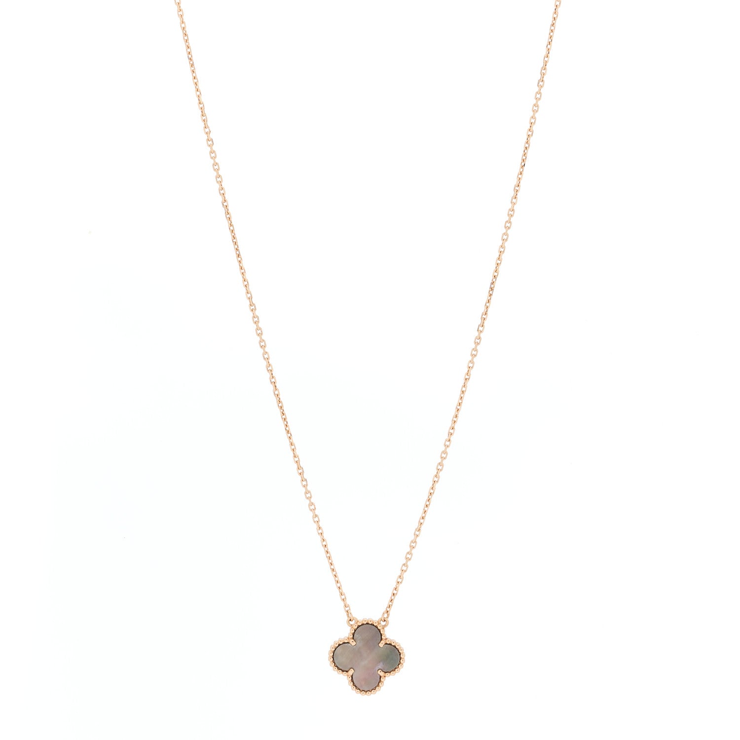 Van Cleef & Arpels 18K Rose Gold Gray Mother of Pearl Vintage Alhambra Pendant Necklace 1 of 5