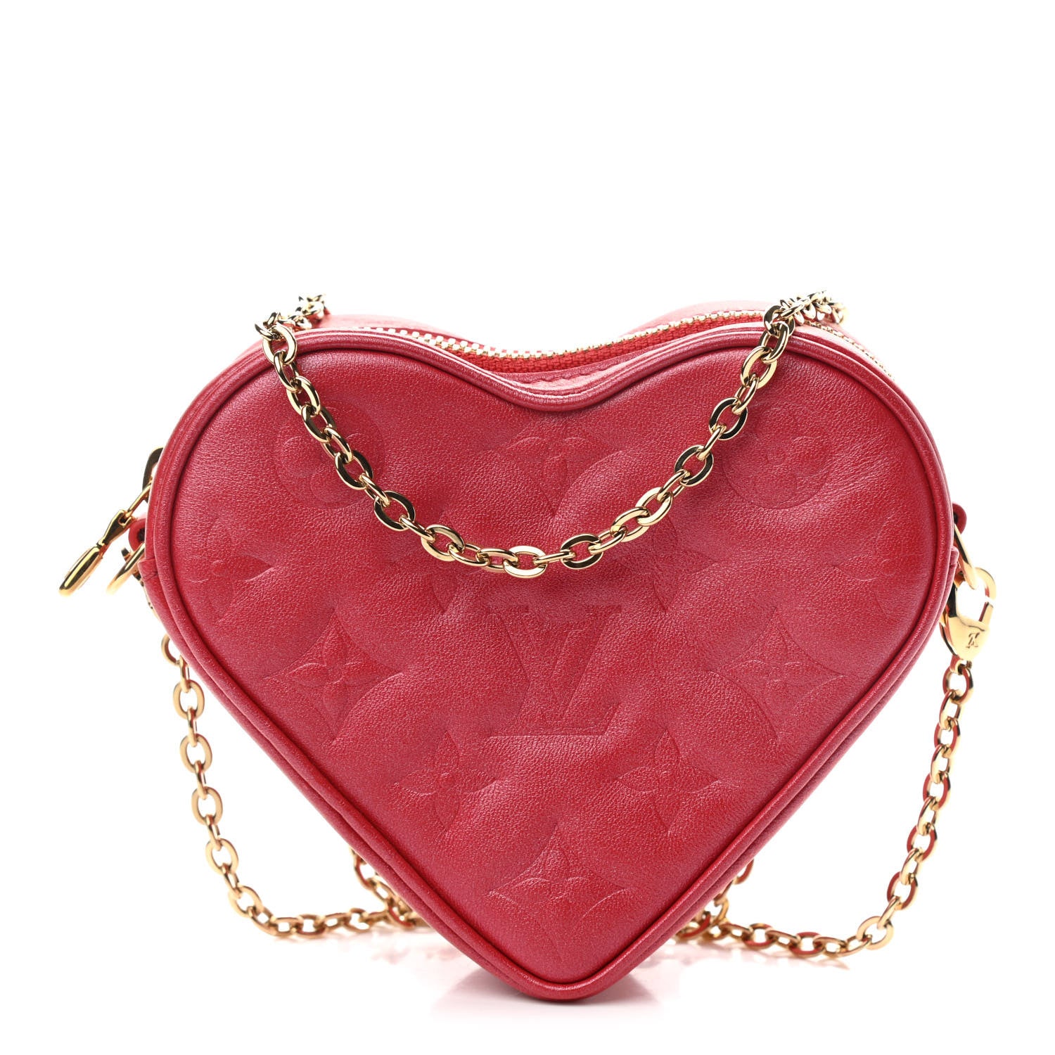 Louis Vuitton Lambskin Embossed Monogram Fall In Love Sac Coeur Heart Chain Bag Lipstick Red 1 of 8