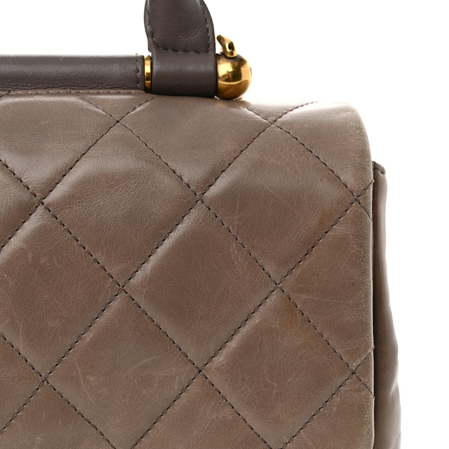 Glazed Calfskin Quilted Medium Gold Bar Top Handle Flap Dark Grey