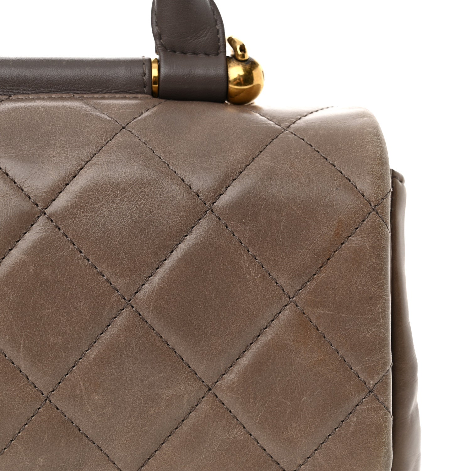 Chanel Glazed Calfskin Quilted Medium Gold Bar Top Handle Flap Dark Grey 15 of 20