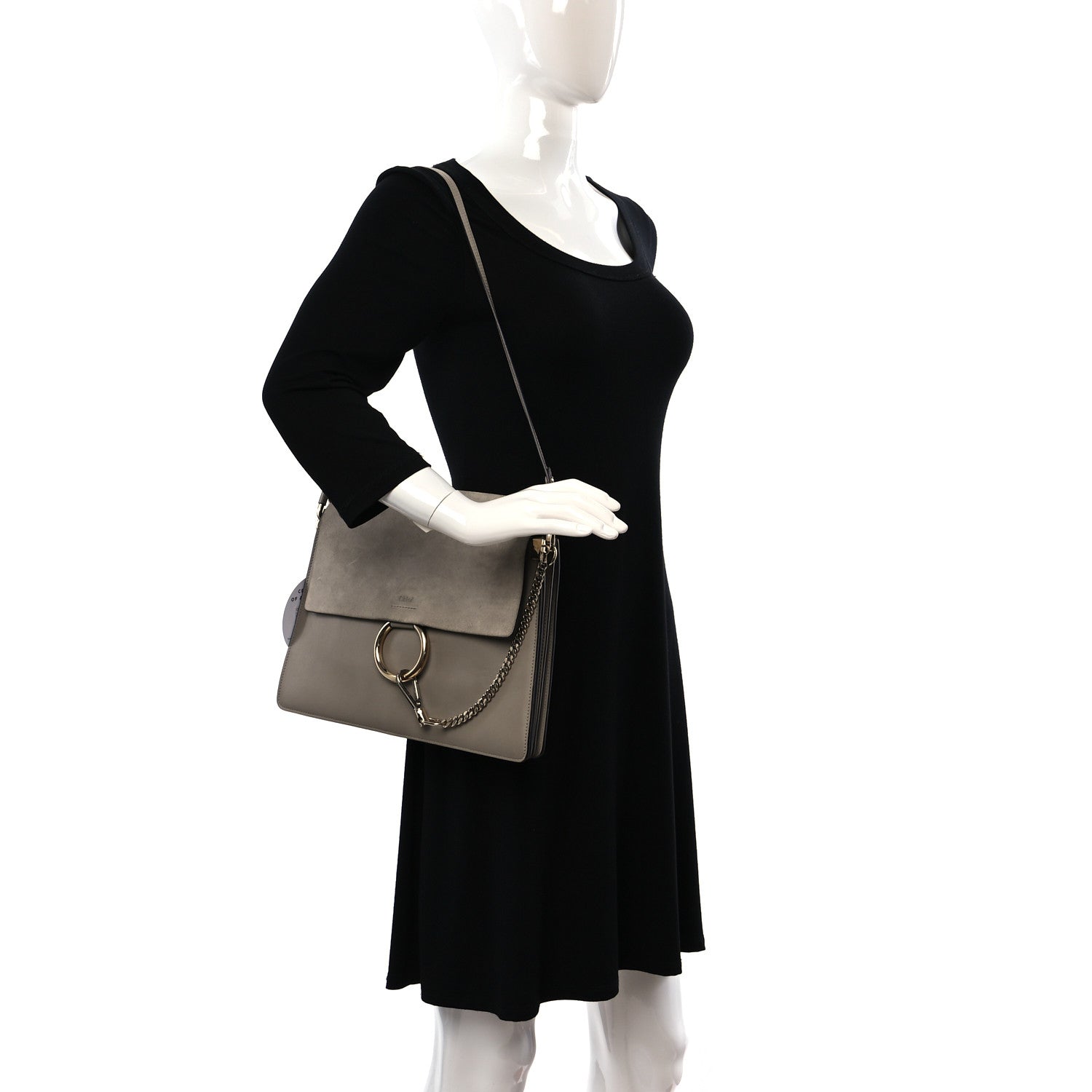 Chloe Calfskin Suede Medium Faye Shoulder Bag Motty Grey 2 of 9