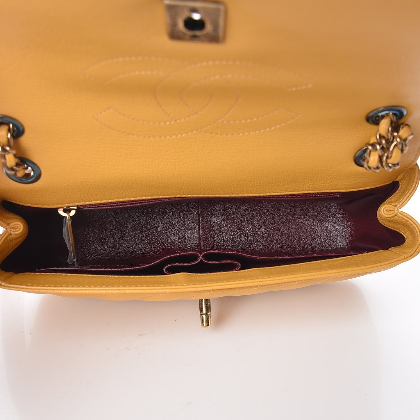 Shiny Goatskin Diagonal Quilted Small Flap Yellow