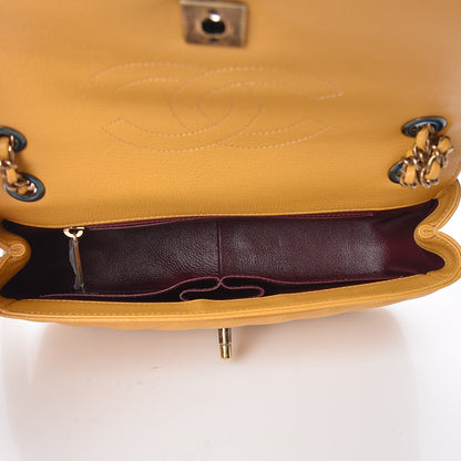 Chanel Shiny Goatskin Diagonal Quilted Small Flap Yellow 7 of 9