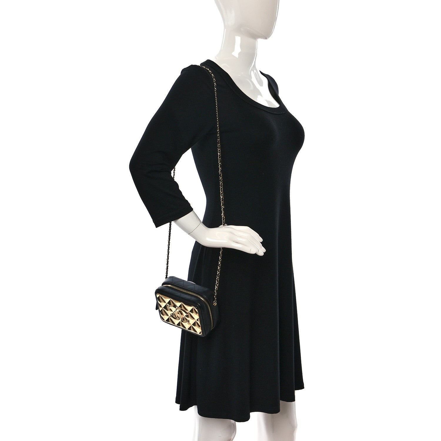Chanel Lambskin Quilted Golden Plate Clutch With Chain Black 2 of 9