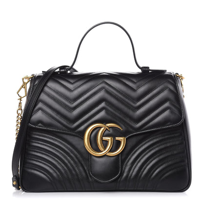 Gucci Calfskin Matelasse Medium GG Marmont Top Handle Shoulder Bag Black 1 of 11