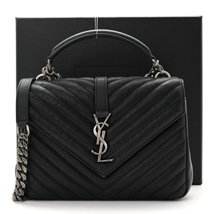 Saint Laurent Sheepskin Matelasse Chevron Monogram Medium College Bag Black 19 of 20