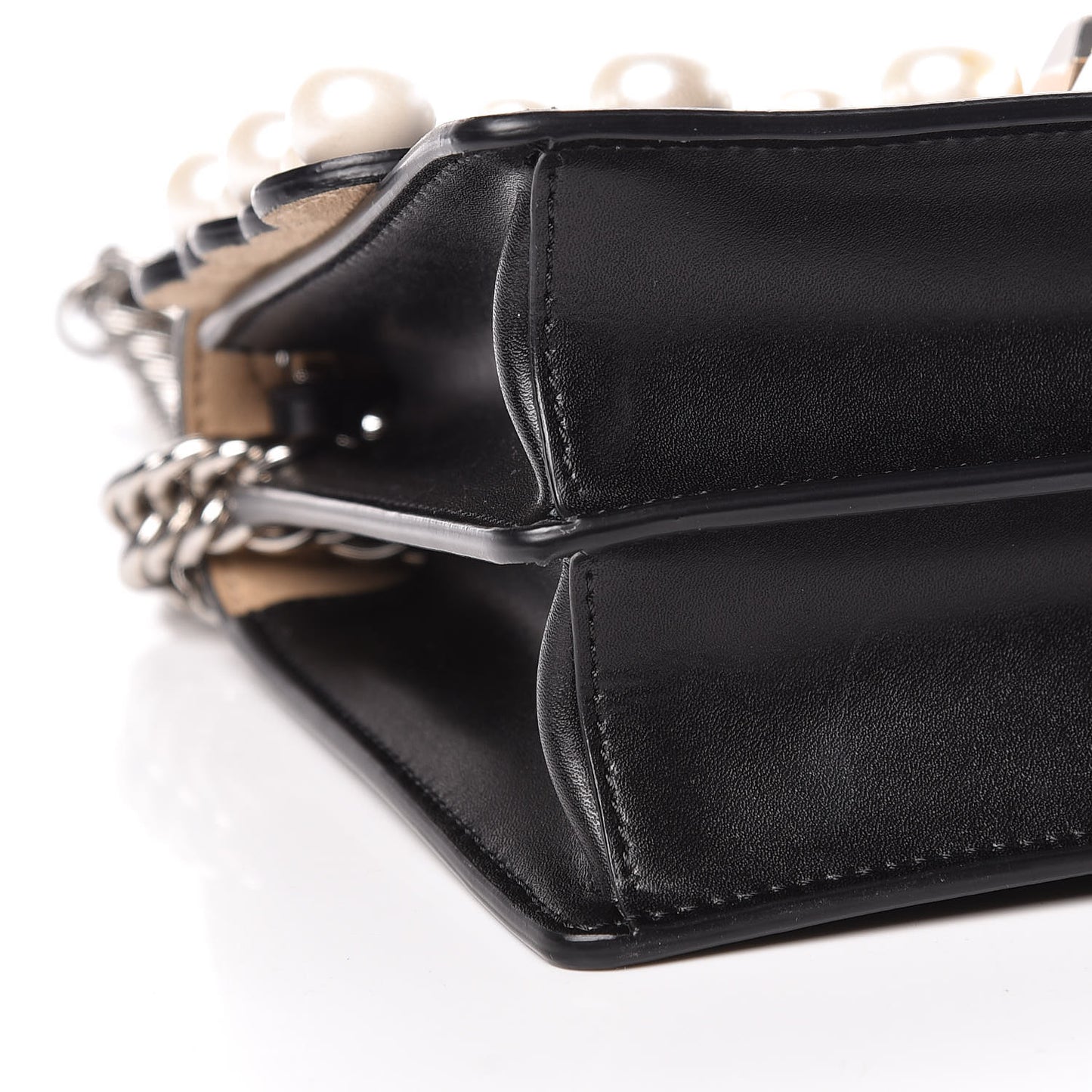 Vitello Liberty Pearl Scalloped Studded Small Kan I Shoulder Bag Black