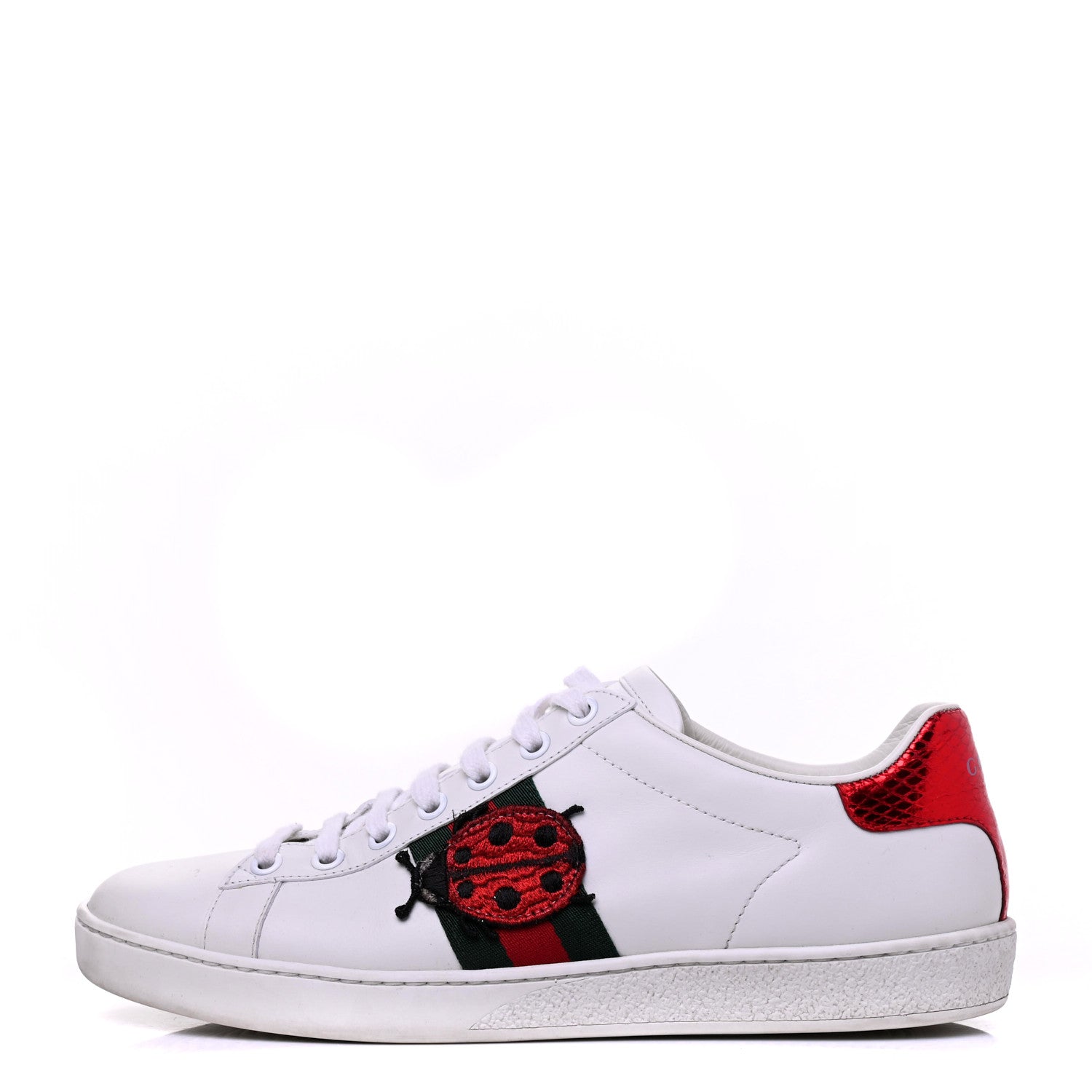Gucci Calfskin Ayers Web Pineapple Ladybug Embroidered Womens Ace Sneakers 37.5 White 1 of 20