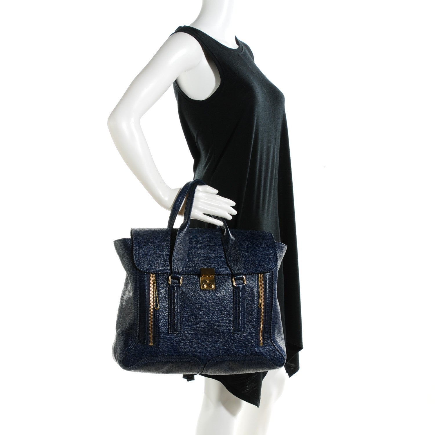 3.1 Phillip Lim 3.1 Textured Calfskin Medium Pashli Satchel Ink 2 of 7