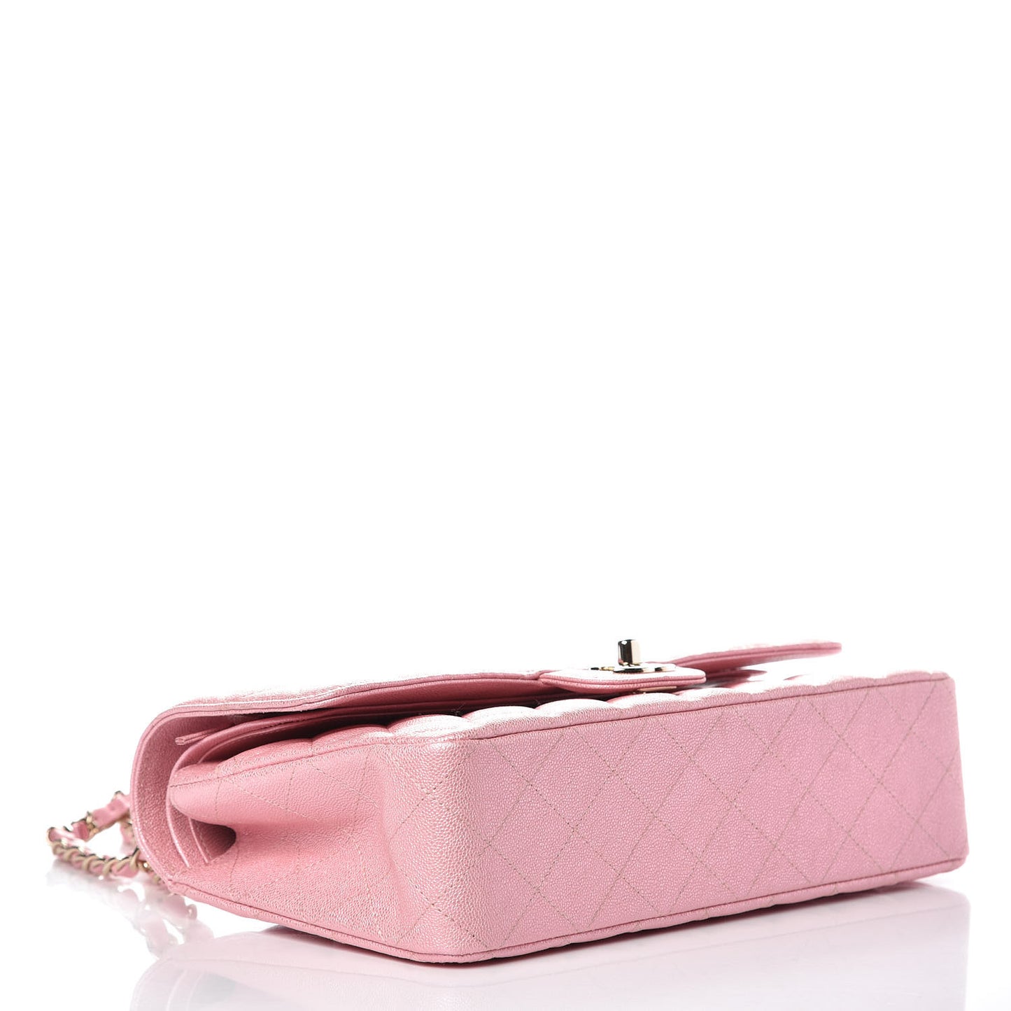 Iridescent Caviar Quilted Medium Double Flap Rose Pink