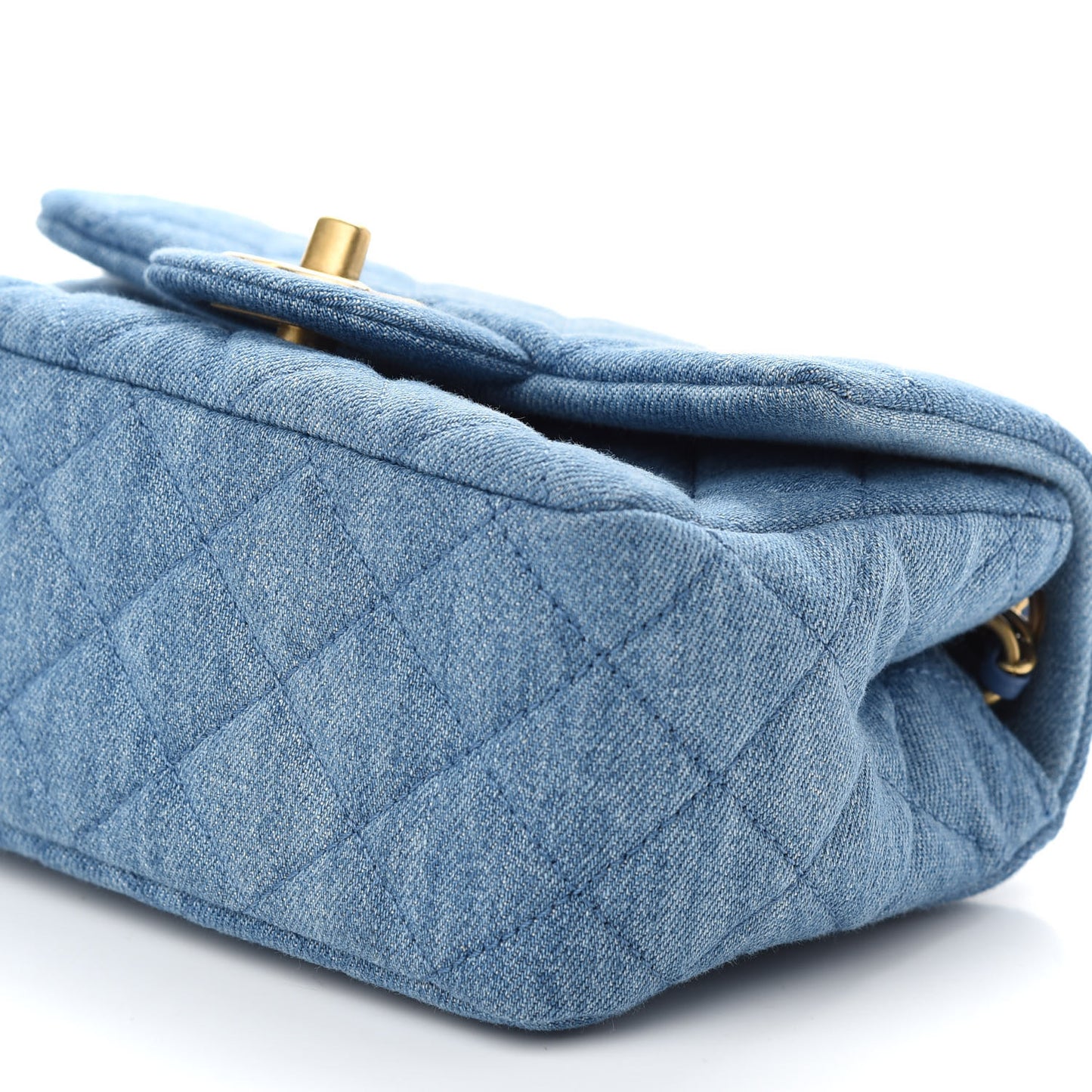 Denim Quilted Mini Pearl Crush Flap Blue