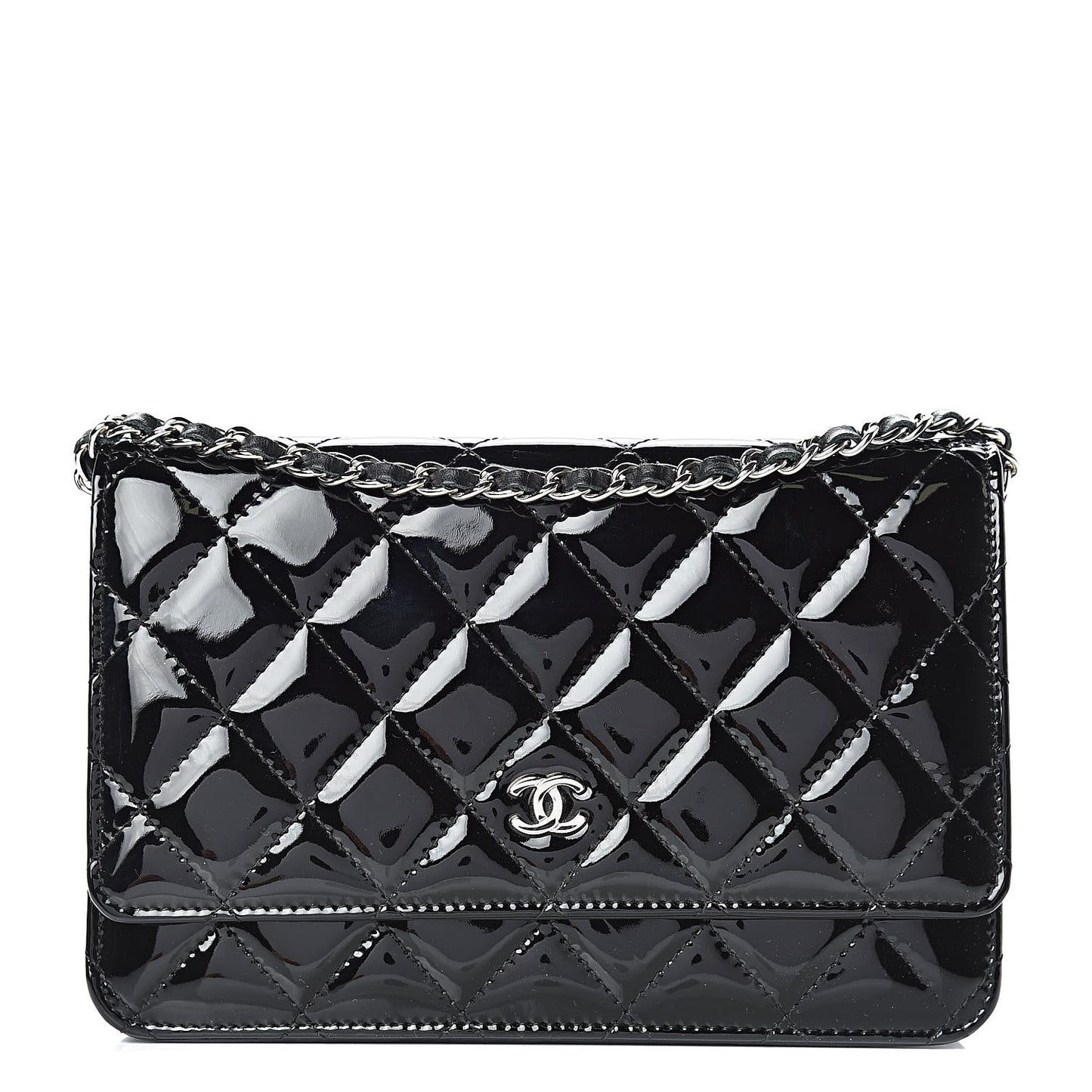 Patent Quilted Wallet On Chain WOC Black