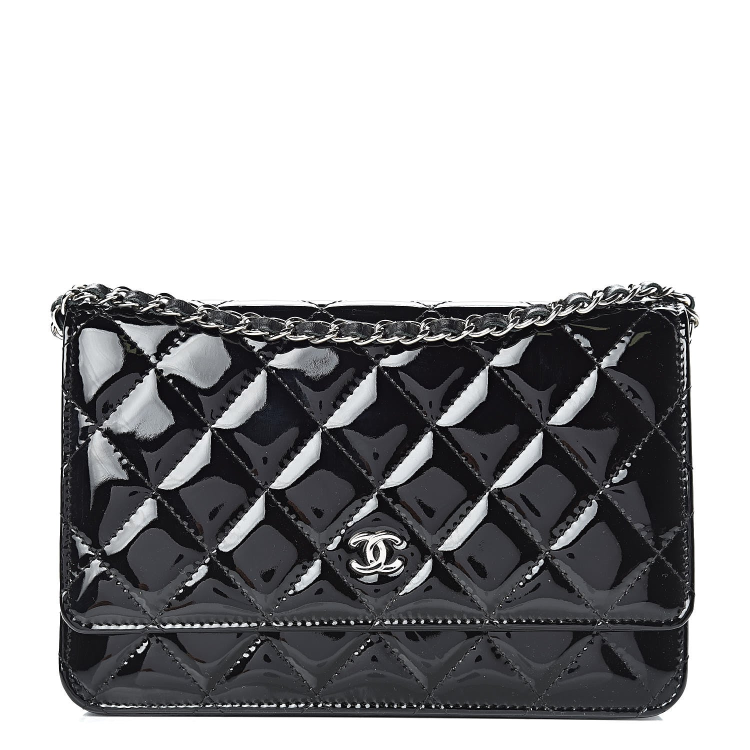 Chanel Patent Quilted Wallet On Chain WOC Black 1 of 13