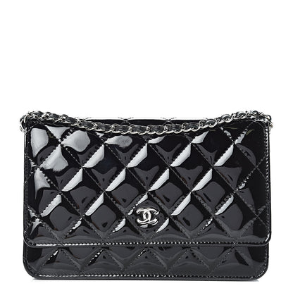 Chanel Patent Quilted Wallet On Chain WOC Black 1 of 13