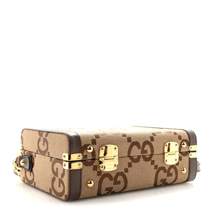 Gucci Monogram Jumbo GG Textured Dollar Calfskin Top Handle Beauty Case Camel Ebony New Acero 4 of 9