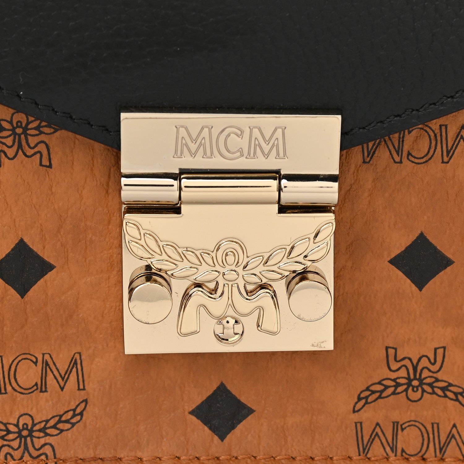 MCM Visetos Small Patricia Block Satchel Cognac Navy Black 10 of 11