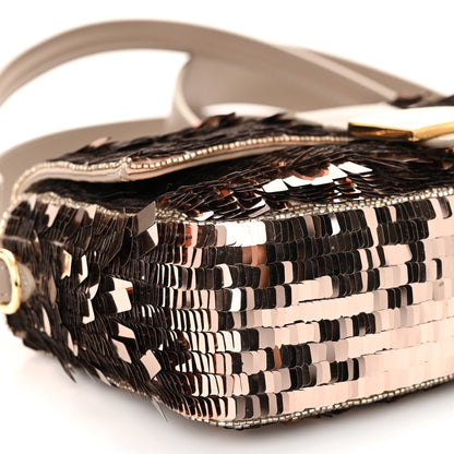 Fendi Sequin Paillettes Vitello Grace Sex and the City Baguette Tortora 9 of 21