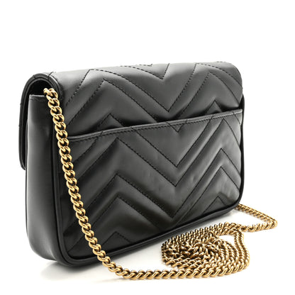 Gucci Calfskin Matelasse Mini GG Marmont Shoulder Bag With Case Black White 4 of 10