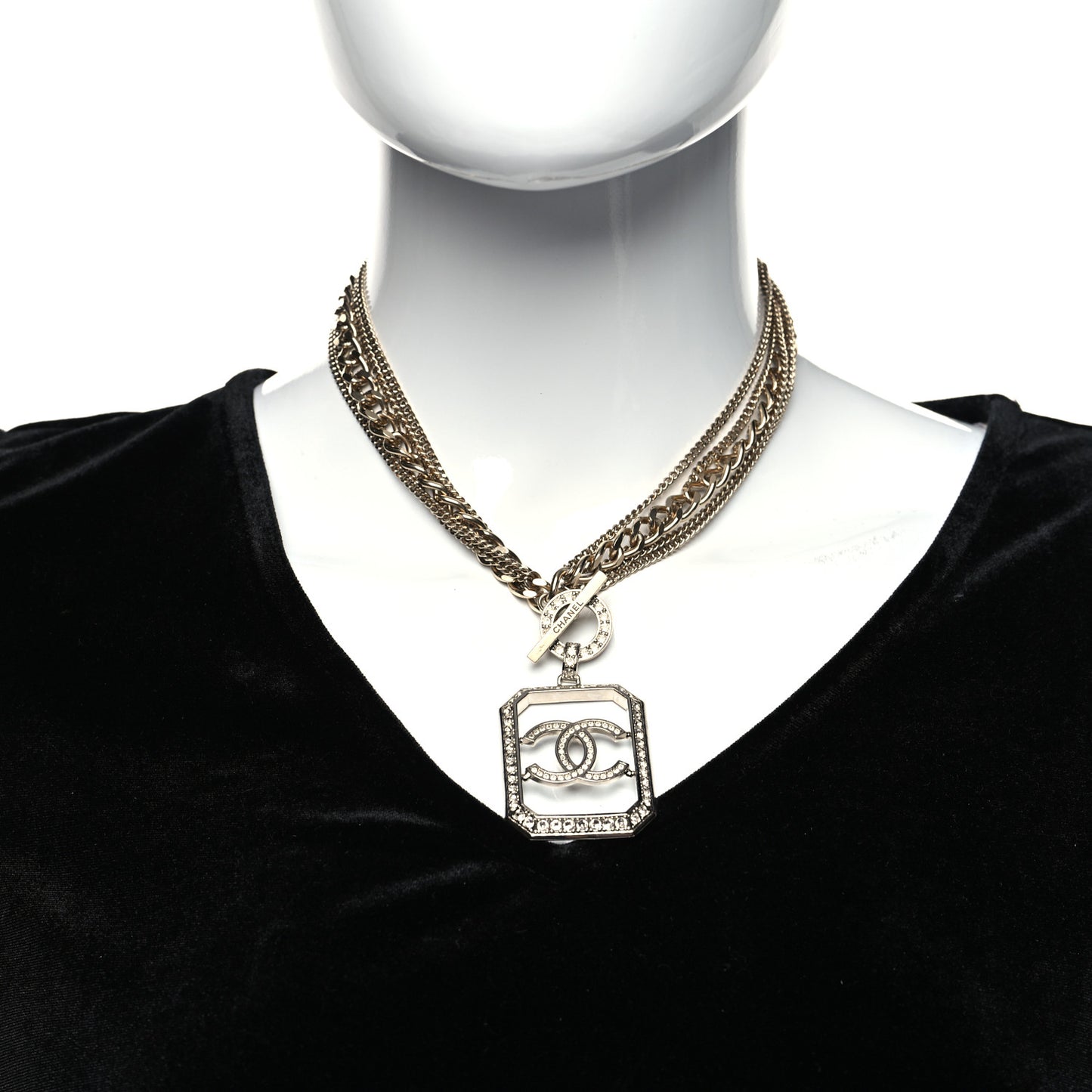 Crystal Chain CC Multi Strand Necklace Gold