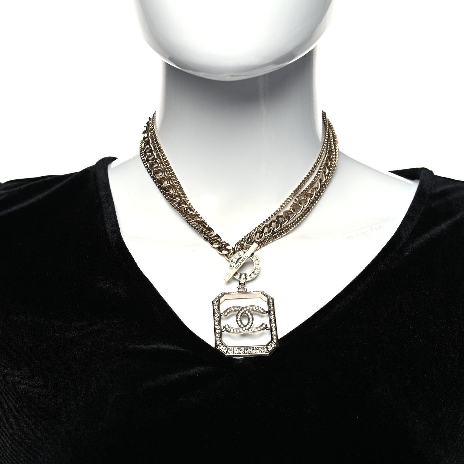 Chanel Crystal Chain CC Multi Strand Necklace Gold 2 of 5