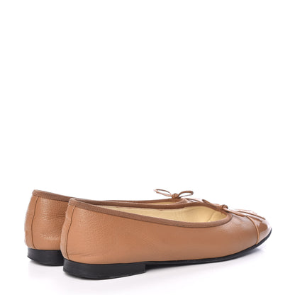 Chanel Patent Goatskin Cap Toe Ballerina Flats 37.5 Camel 4 of 18