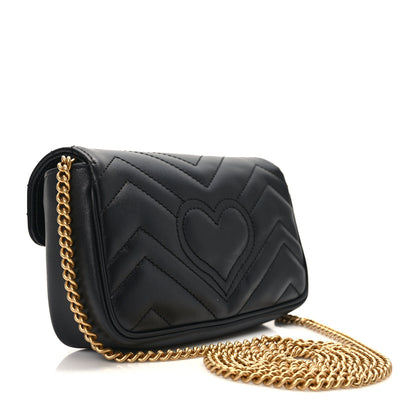 Gucci Calfskin Matelasse Super Mini GG Marmont Shoulder Bag Black 3 of 13