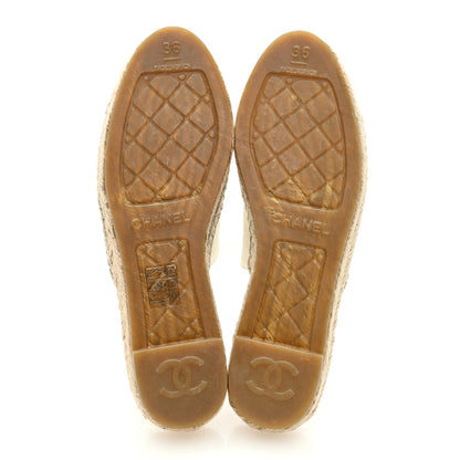Chanel Iridescent Goatskin CC Espadrille Mules 36 Ivory Black 5 of 7
