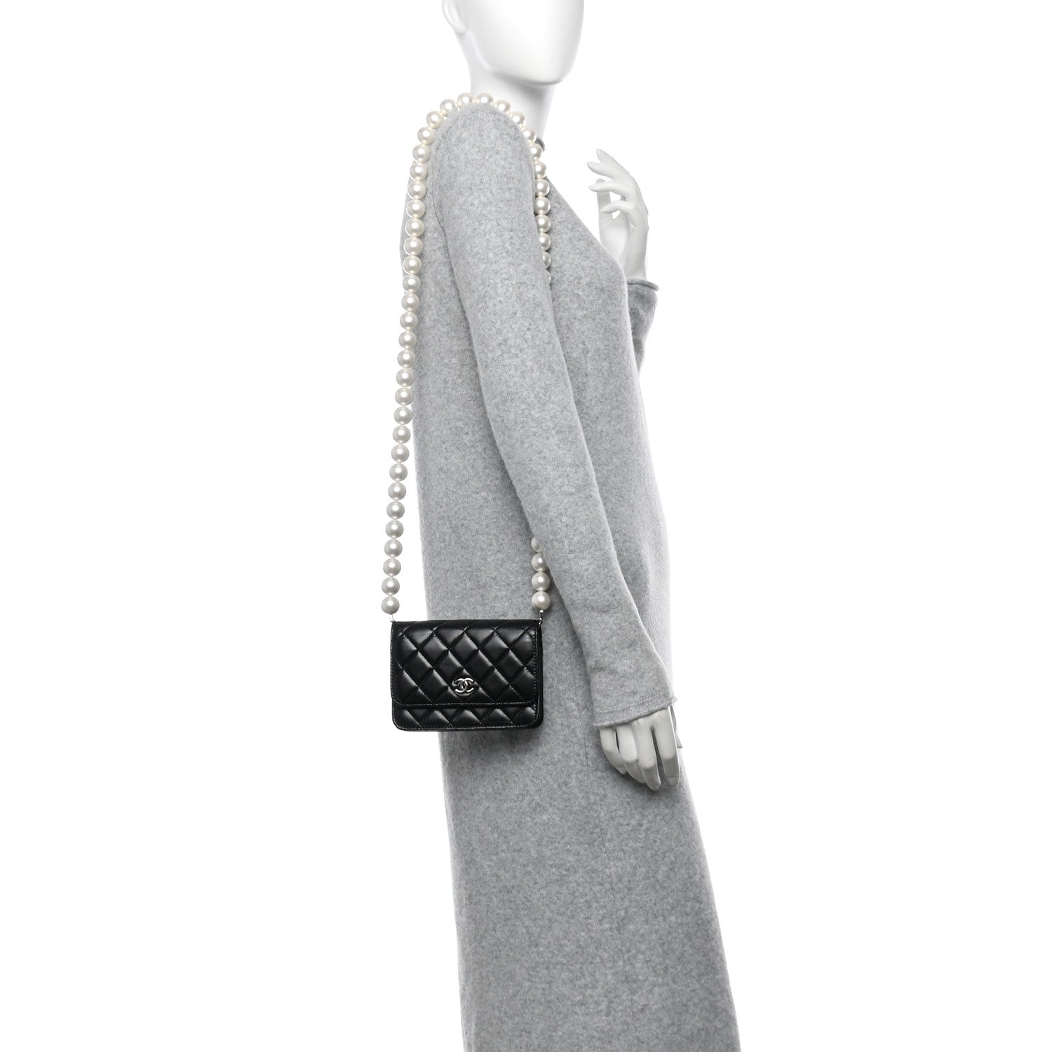 Chanel Calfskin Quilted Mini Maxi Pearls Wallet On Chain WOC Black 2 of 13