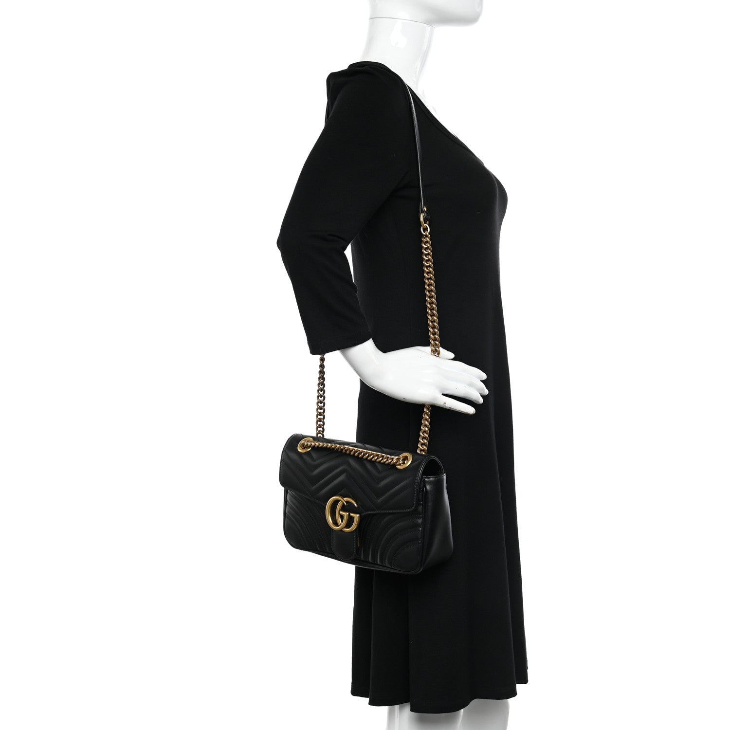 Gucci Calfskin Matelasse Small GG Marmont Shoulder Bag Black 2 of 10