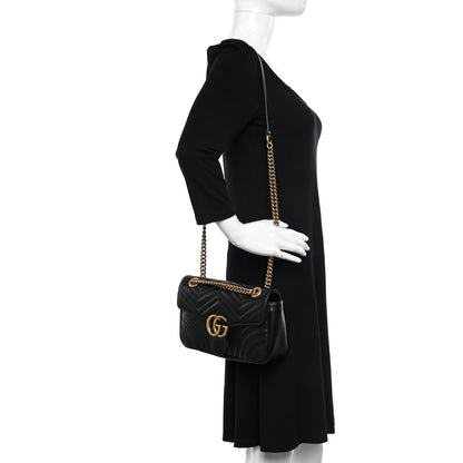 Gucci Calfskin Matelasse Small GG Marmont Shoulder Bag Black 2 of 10