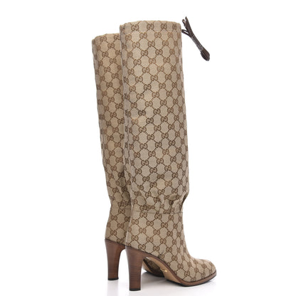 Gucci Monogram Malaga Kid Lisa Mid Heel Boots 37 Beige Ebony 4 of 6