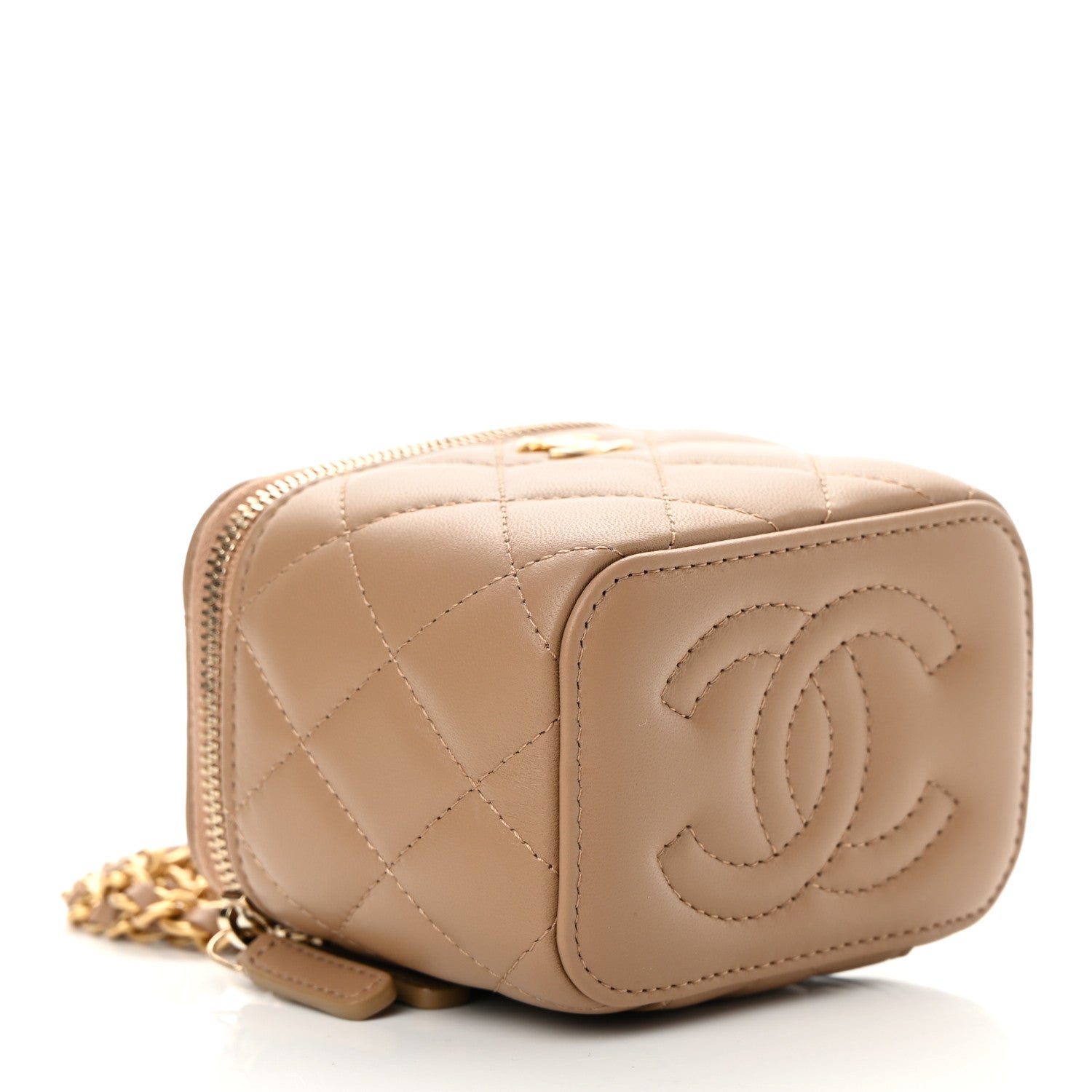 Chanel Lambskin Quilted Pearl Crush Mini Vanity Case With Chain Beige 4 of 11