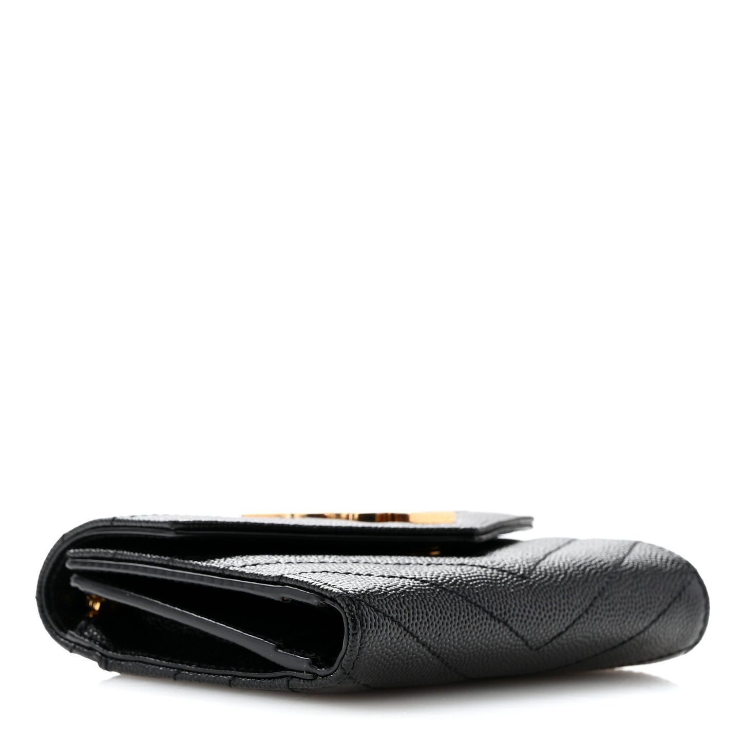 Grain De Poudre Matelasse Chevron Monogram Compact Tri Fold Wallet Black