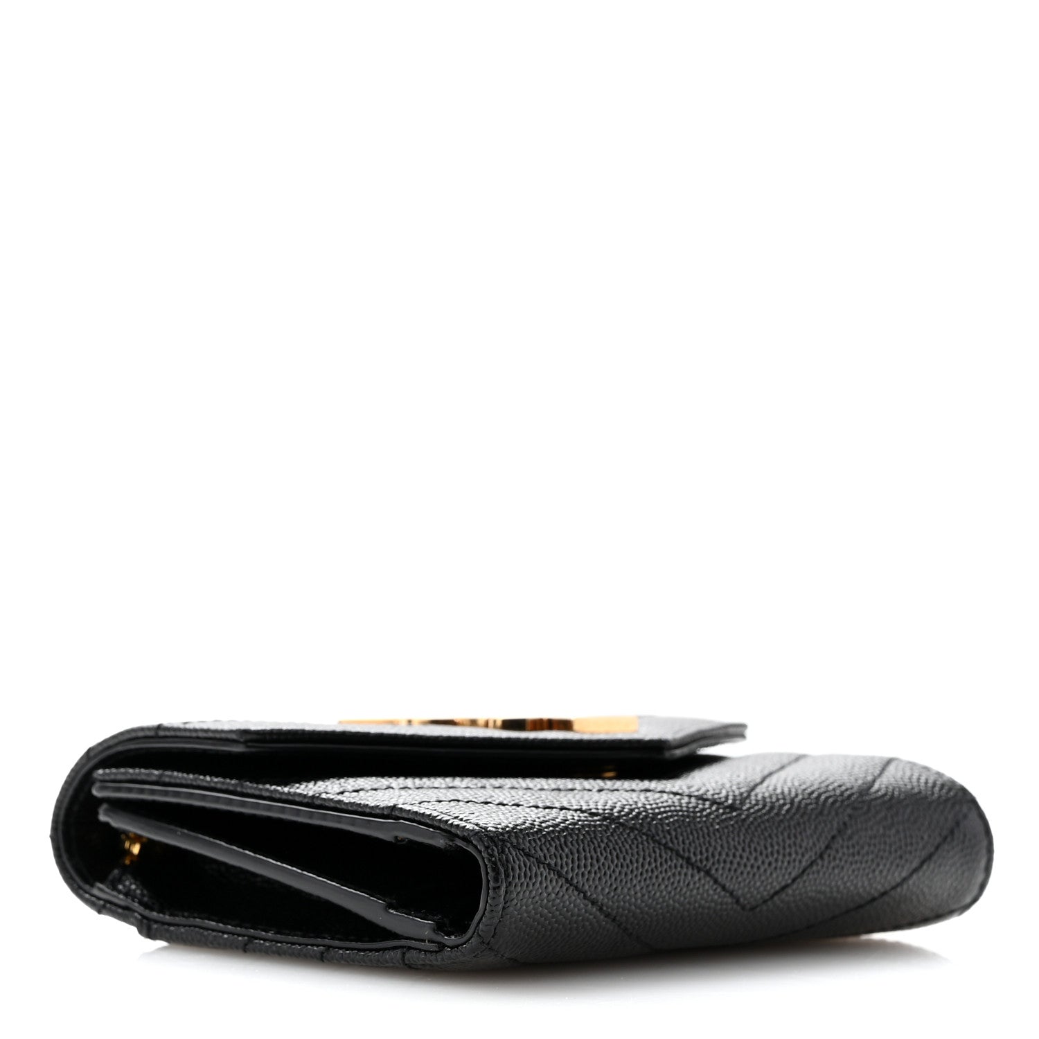 Saint Laurent Grain De Poudre Matelasse Chevron Monogram Compact Tri Fold Wallet Black 4 of 8