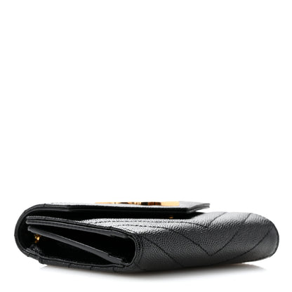 Saint Laurent Grain De Poudre Matelasse Chevron Monogram Compact Tri Fold Wallet Black 4 of 8