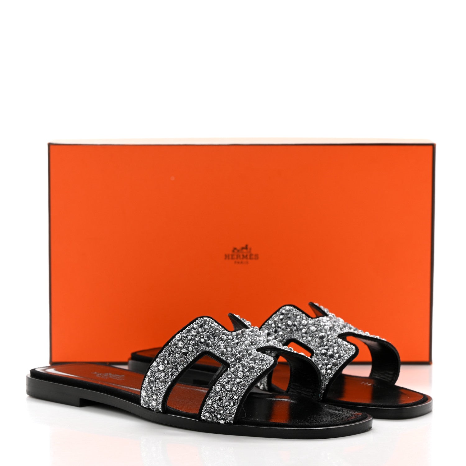 Hermes Velvet Goatskin Crystal Beads Oran Sandals 37.5 Gris Argente 9 of 9