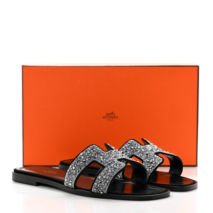 Hermes Velvet Goatskin Crystal Beads Oran Sandals 37.5 Gris Argente 9 of 9