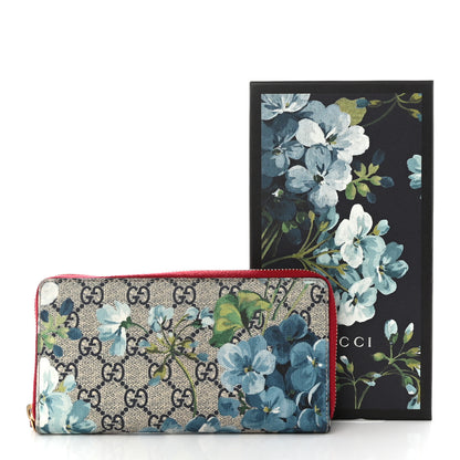 Gucci GG Supreme Monogram Blooms Zip Around Wallet Blue Red 14 of 14