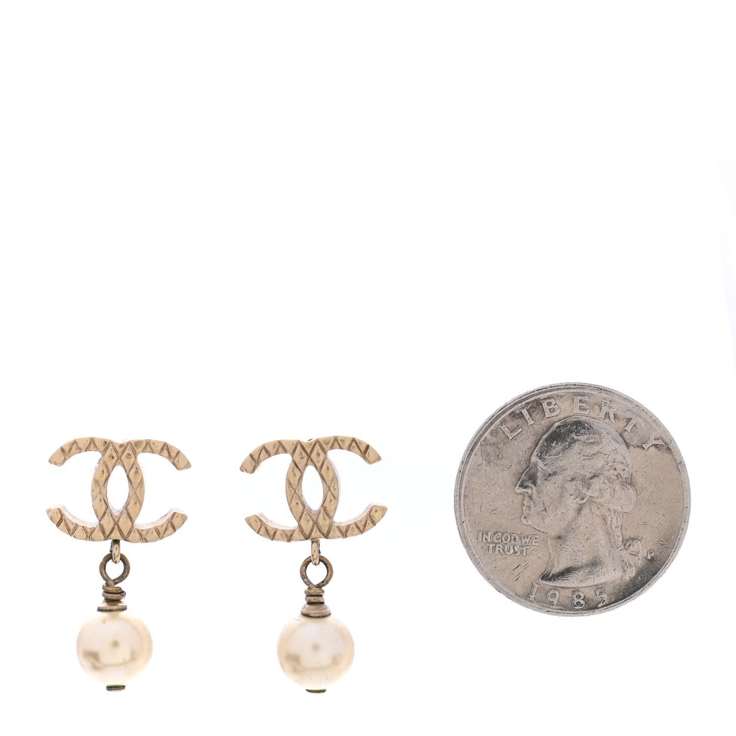 Chanel Pearl Quilted CC Drop Earrings Gold 2 of 5