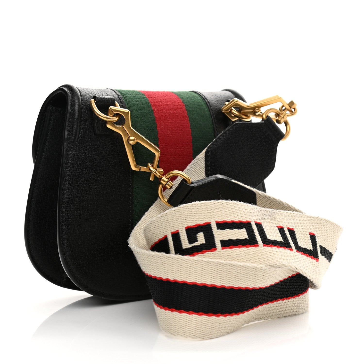 Gucci Calfskin Web Crystal Butterfly Stripe Small Totem Shoulder Bag Black 3 of 13
