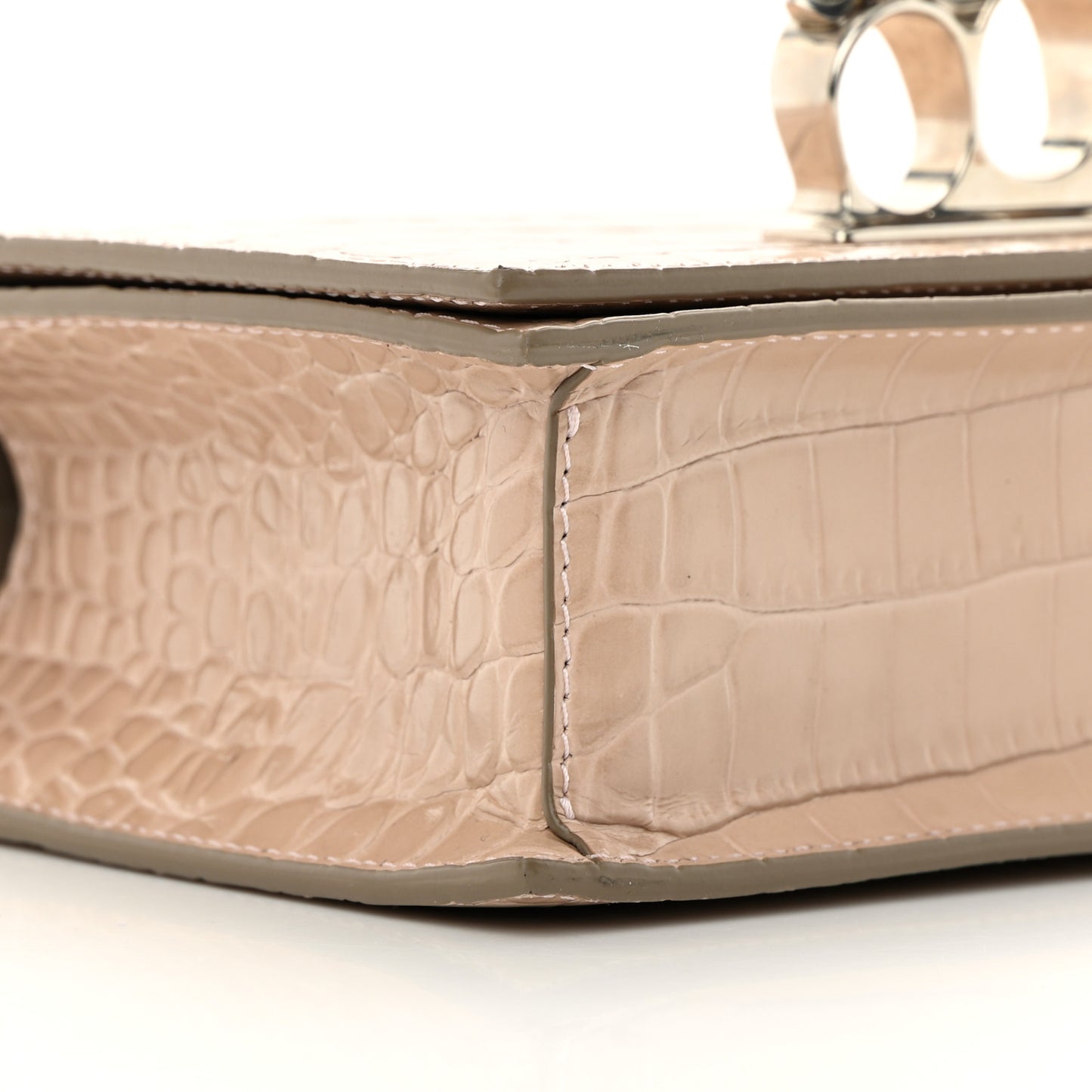 Shiny Crocodile Embossed Jeweled Satchel Sand