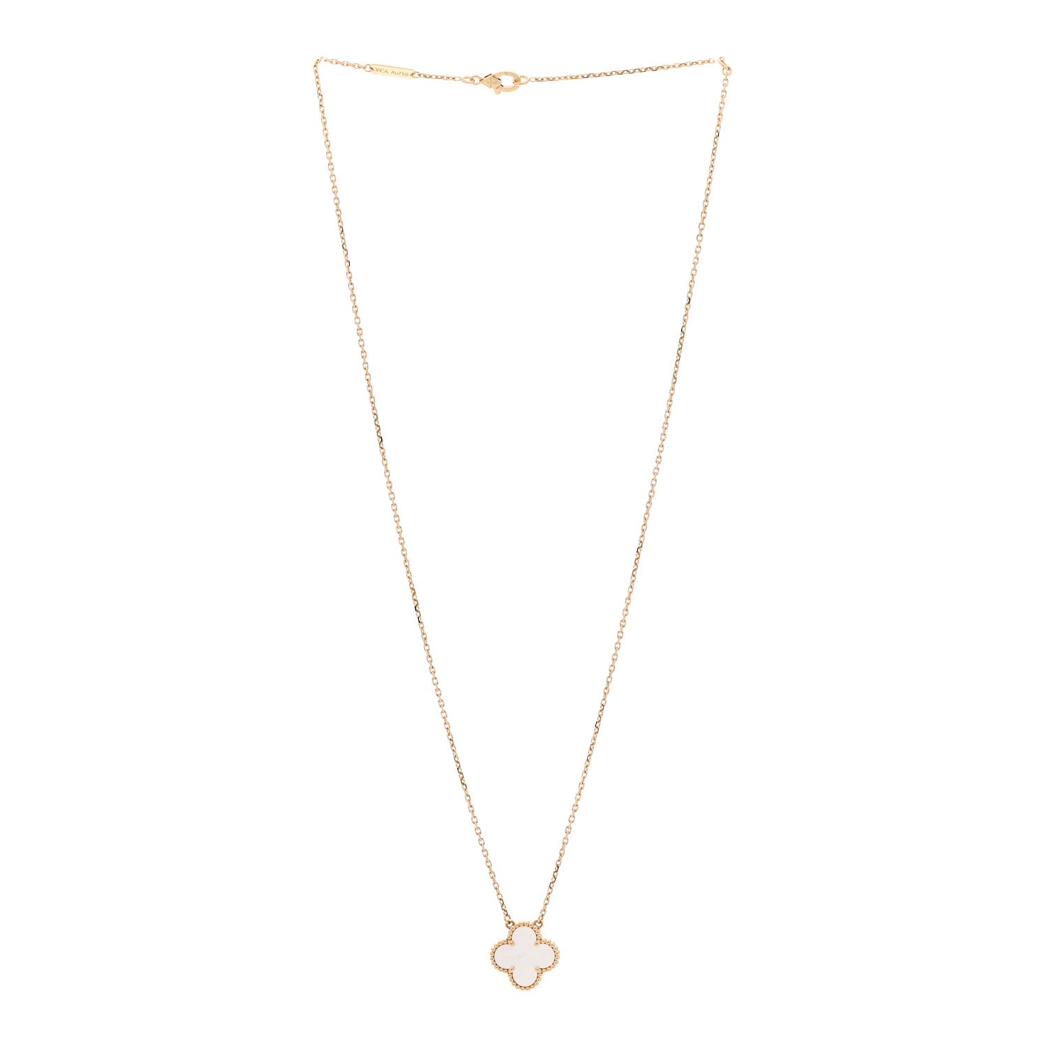 Van Cleef & Arpels 18K Yellow Gold Mother of Pearl Vintage Alhambra Pendant Necklace 3 of 7