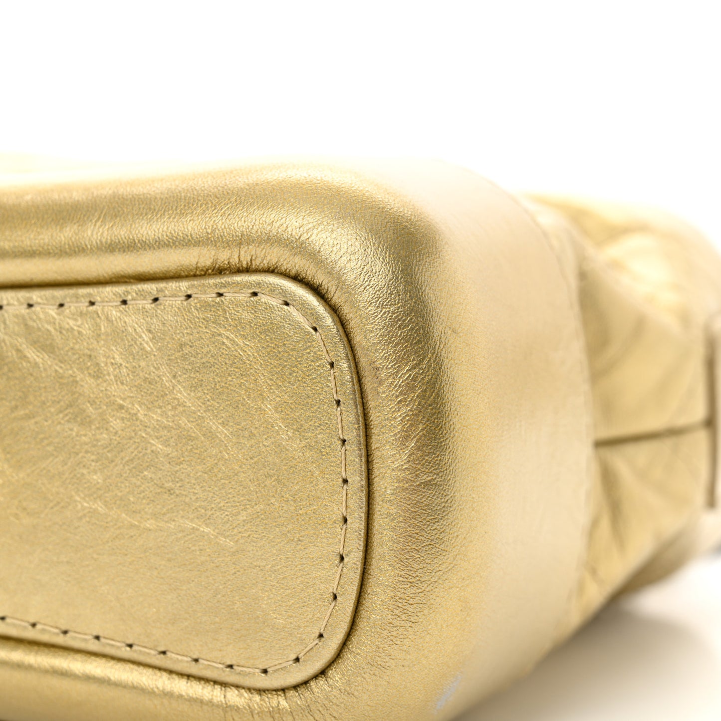 Metallic Aged Calfskin Quilted Small Gabrielle Hobo Gold